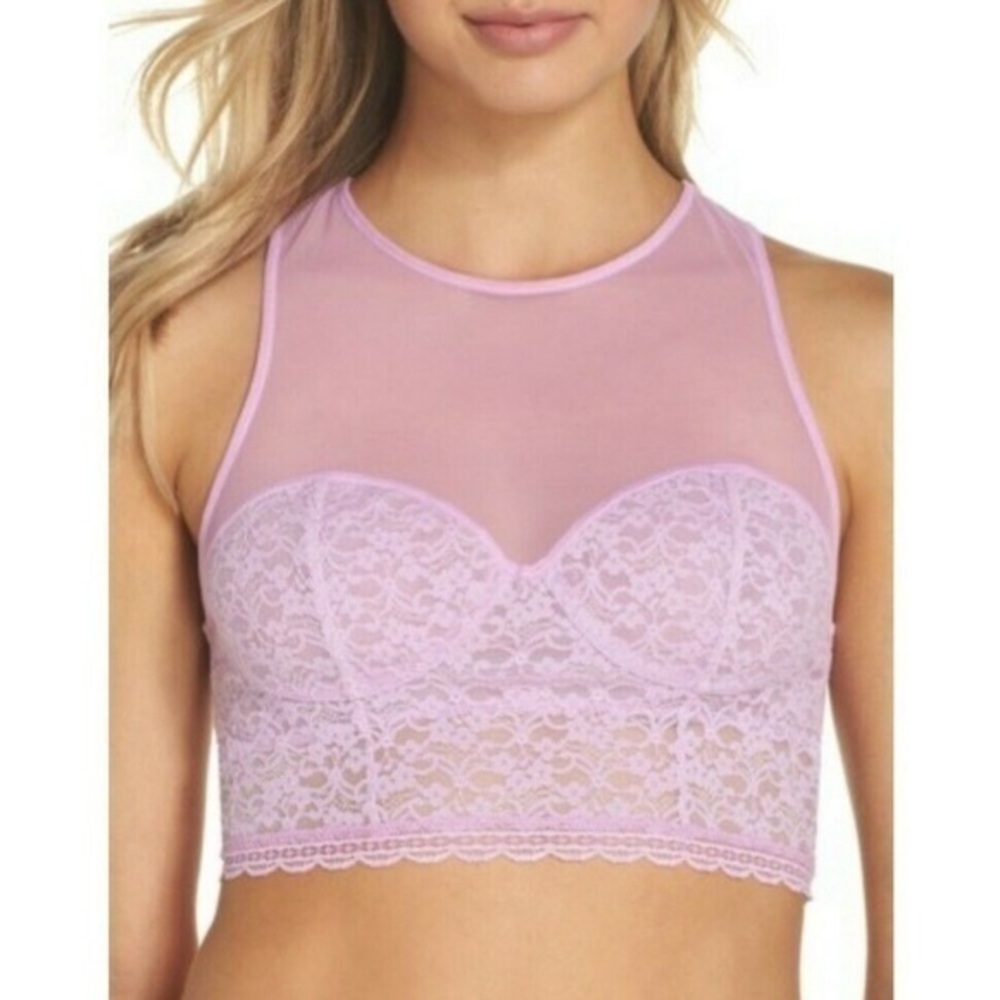 Free People Intimately Stay With Me Bralette Purple Lilac Lace Bra Mesh Large